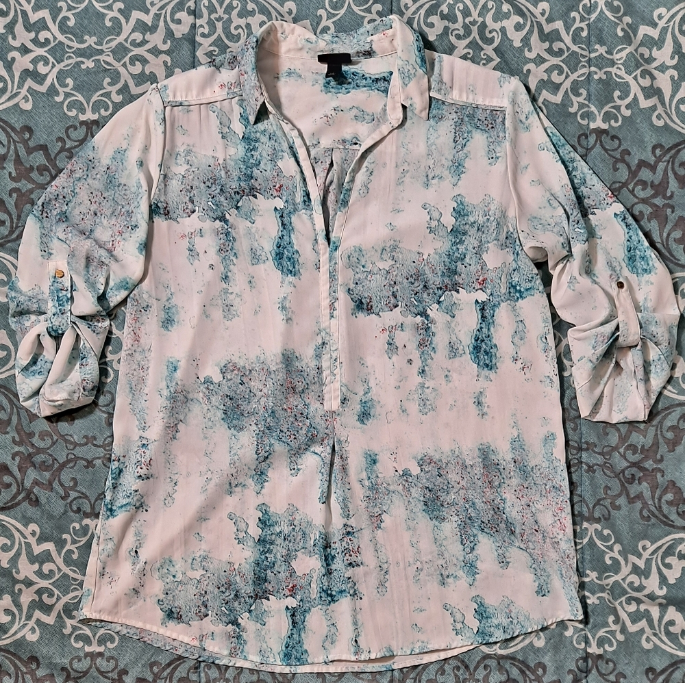 Trendy Mossimo teal watercolor splatter top, L - Picture 5 of 13